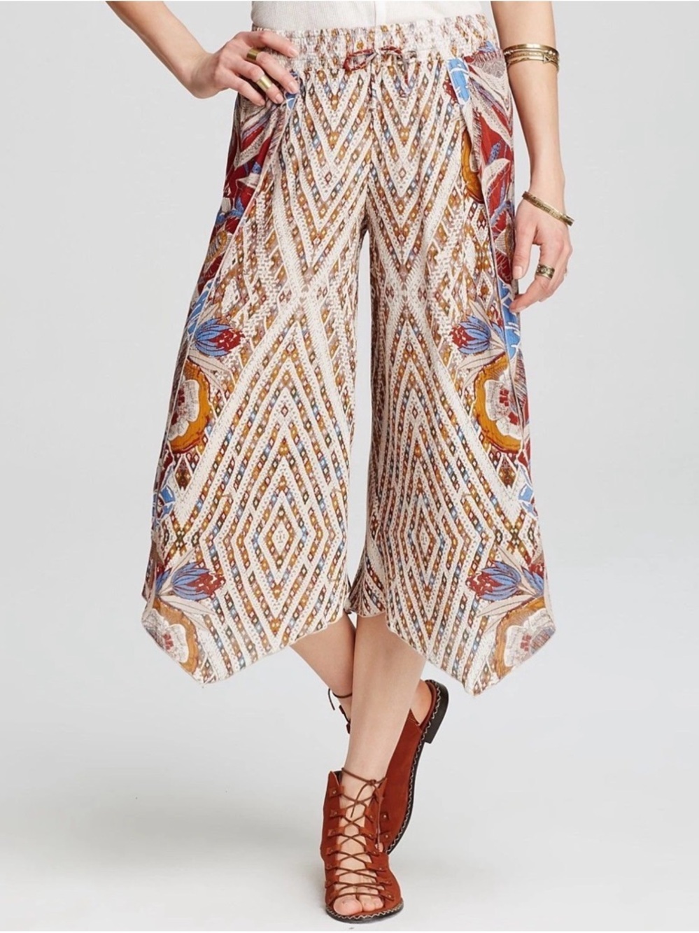 FREE PEOPLE Asymmetrical Hem Cropped Wide Leg Pants Alabaster S